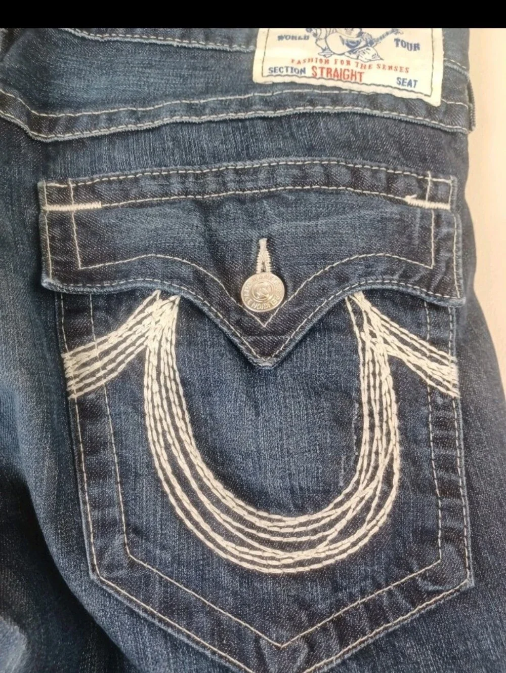 Rare True Religion Straight Flap Jeans Mens 40x35 Thick Stitch Streetwear READ